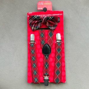 Adjustable Christmas bowtie and suspender set. Infant/toddler. Little wishes.